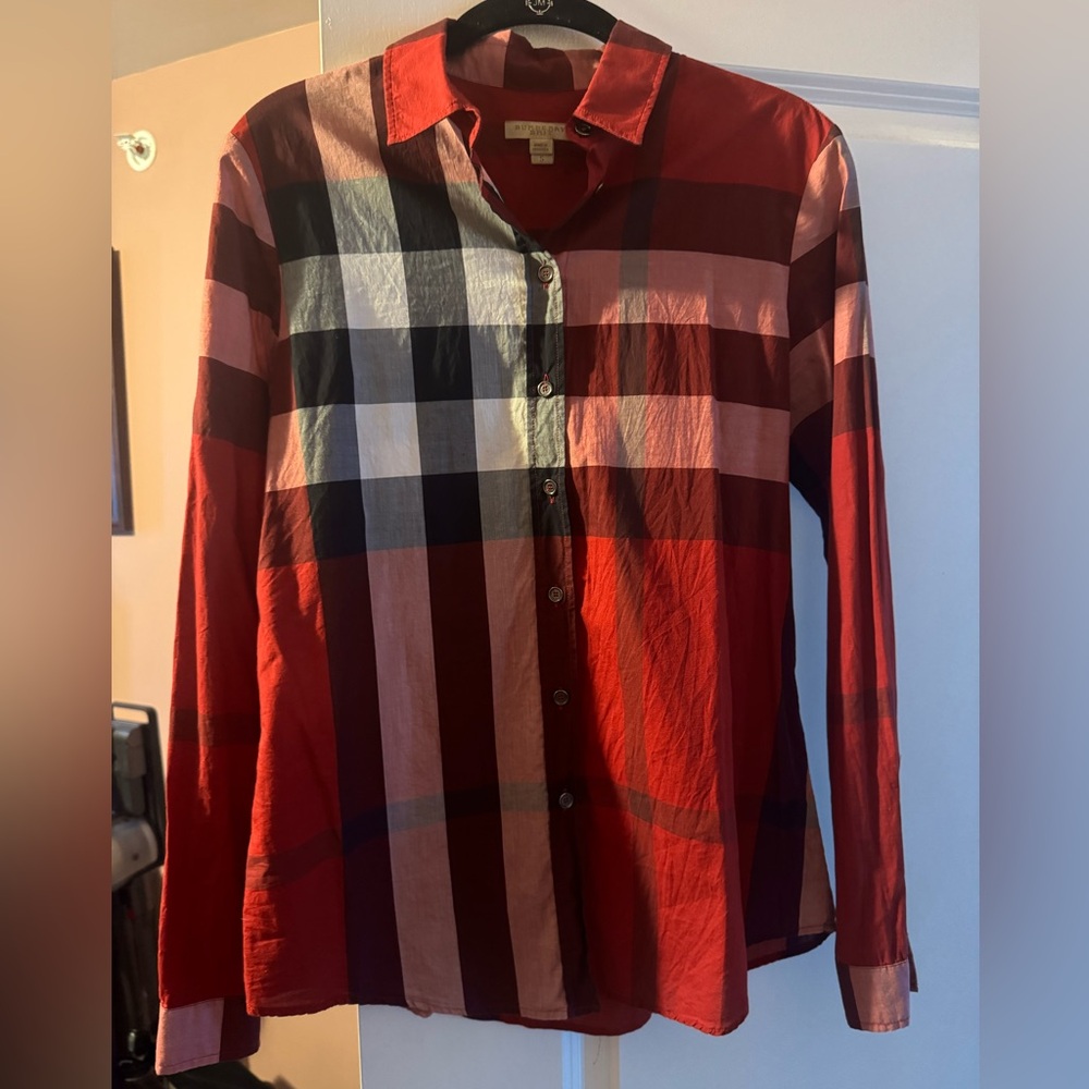 Burberry Brit Button Up Shirt Womens Small Red Nova Check Plaid